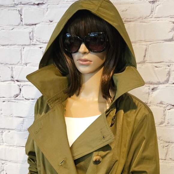RACHEL ZOE - Olive green maxi hooded trench coat - Picture 7 of 14